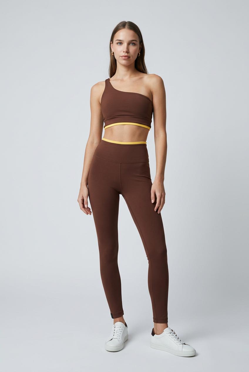 CALÇA VIVO CÓS MARROM/ AMARELO