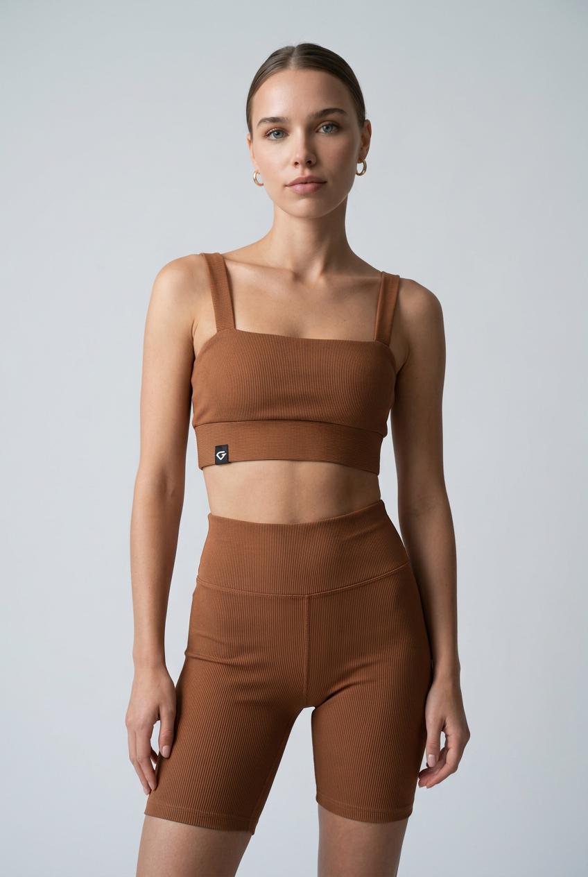 TOP DECOTE RETO ALÇA CONHAQUE