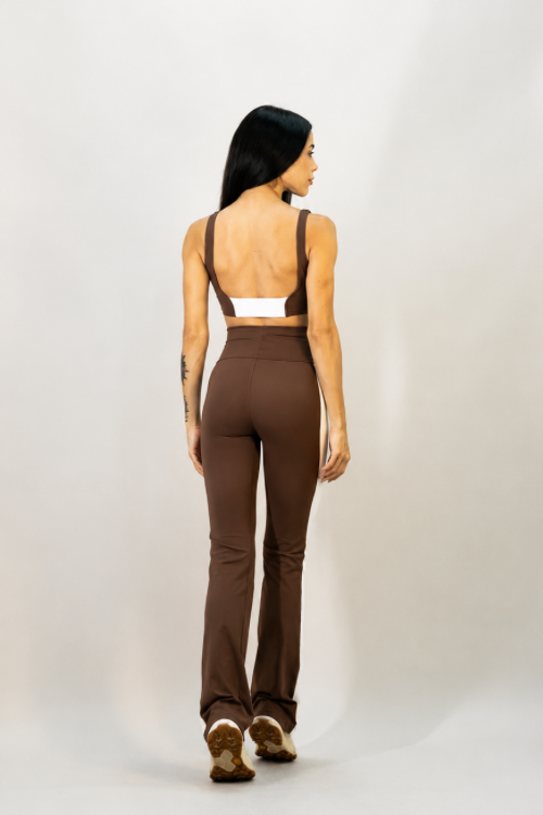 CALÇA FLARE FAIXA LAT BICOLOR COFFEE/ OFF WHITE
