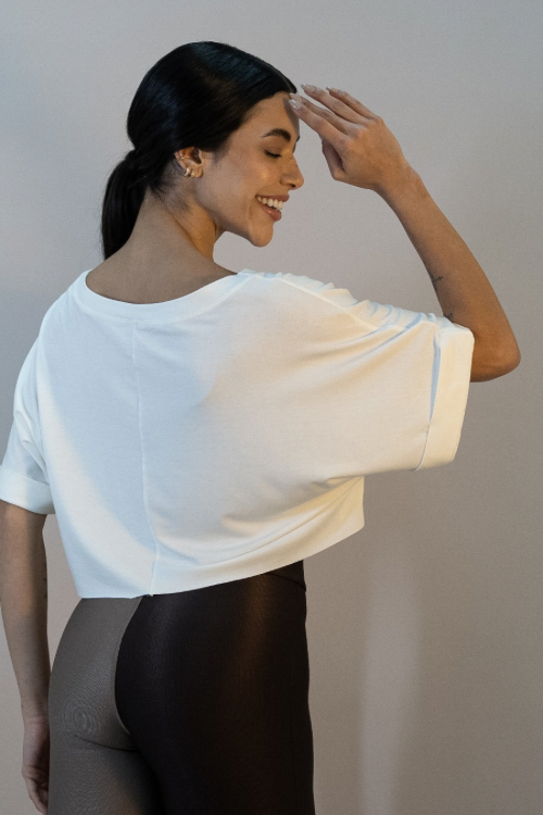 BLUSA CROPPED MG DOBRADA FEMM OFF WHITE