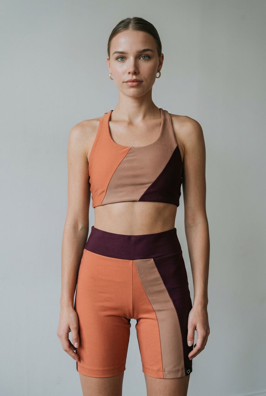 TOP TRICOLOR DIAGONAL MARROM/ AVELÃ/ ARGILA