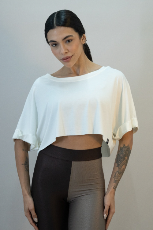 BLUSA CROPPED MG DOBRADA FEMM OFF WHITE