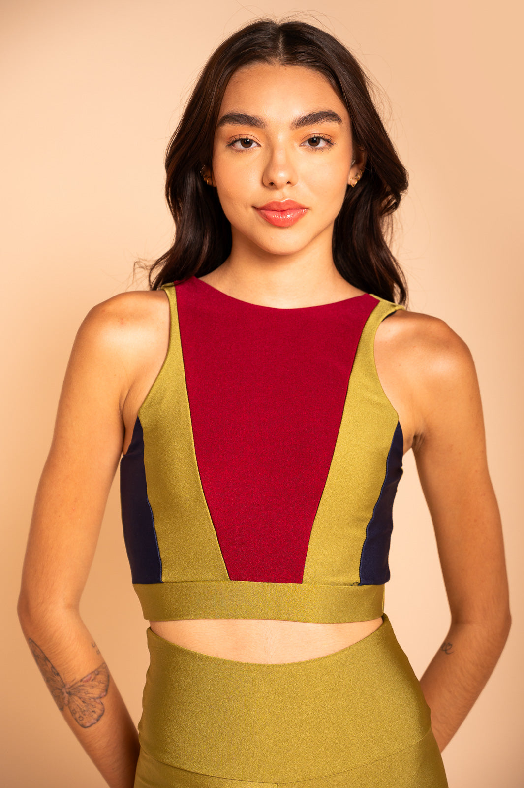 TOP TRICOLOR VERTICAL VINHO/ PISTACHE/ MARINHO