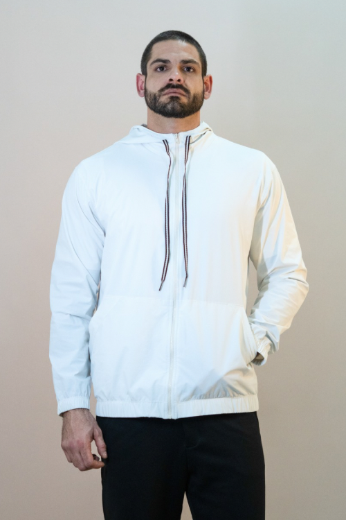 CASACO WINDBREAK C/ CAPUZ MASCULINO OFF WHITE